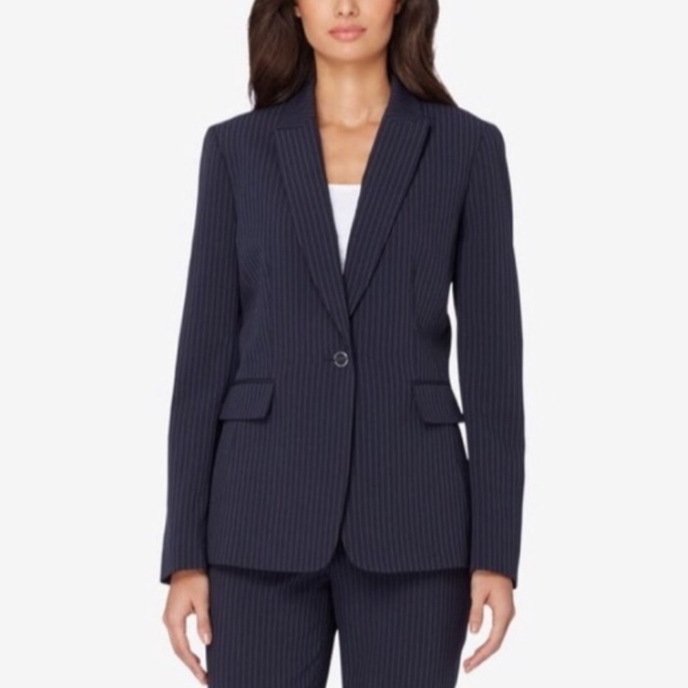 Tahari asl black blazer with pinstripes